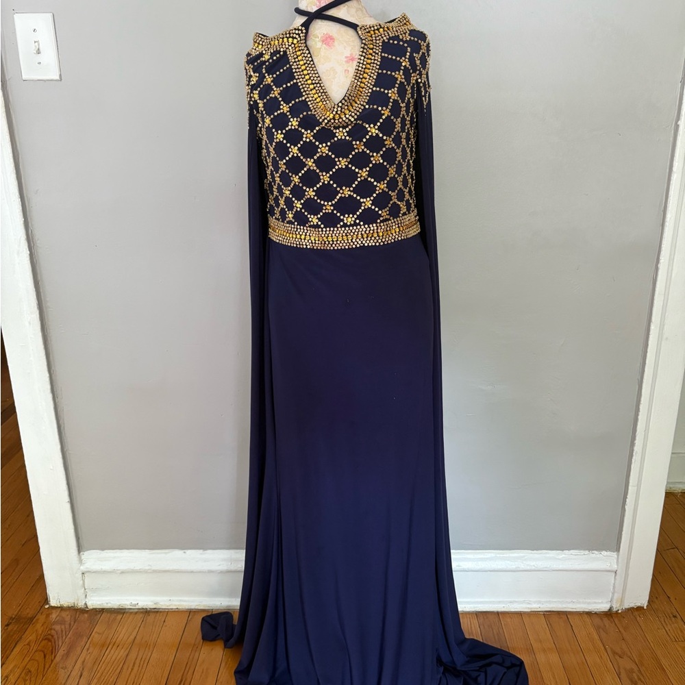 Luxurious Navy and Gold Maxi Dress